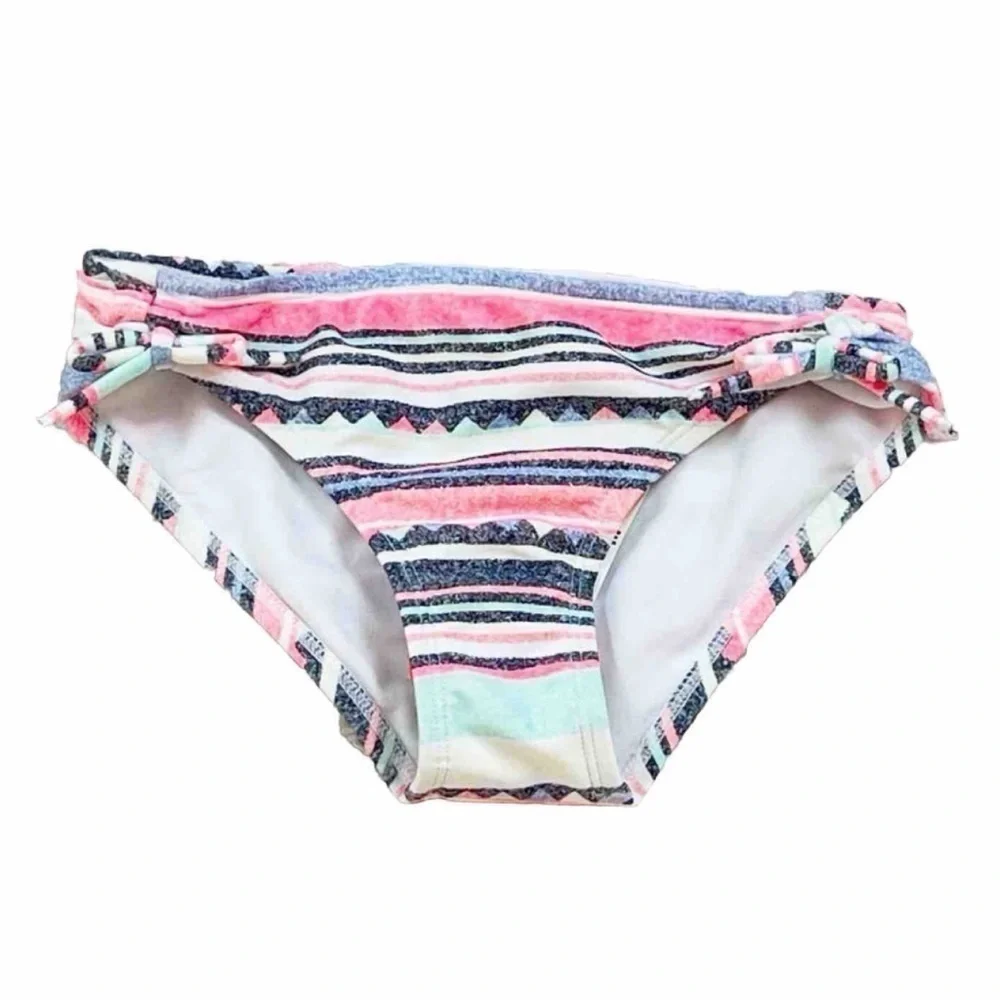 NWT Roxy Girl Little Indy Striped Colorful Bikini Swim Bottoms Size 8 White Pink